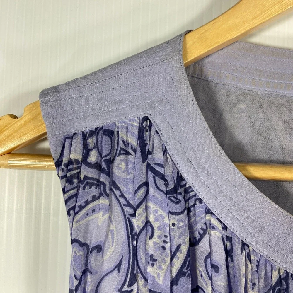 J McLaughlin Periwinkle Blue Paisley Sleeveless‎ Silk Dress Womens Small